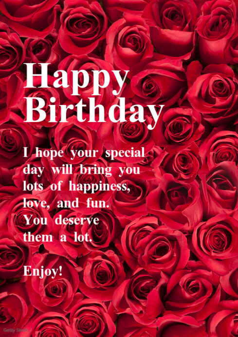 happy birthday greeting card wishes roses red template postermywall