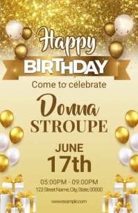 Happy Birthday Invitation Half Page Wide ความกว้างแบบครึ่งหน้า template