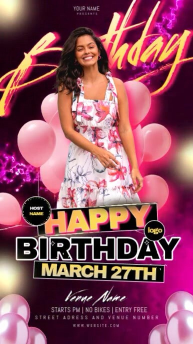 happy birthday party instagram story post pink template