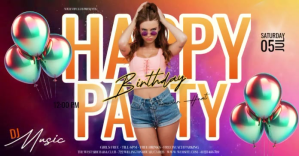 Happy Birthday Party Invitation Imagem partilhada do Facebook template