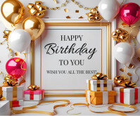 Happy Birthday Template Online Greeting Card Retângulo médio