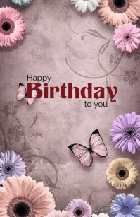 Happy birthday to you Butterfly Flower Tabloid template
