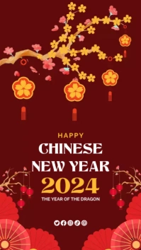 Happy Chinese New Year 2024 งานแสดงผลงานแบบดิจิทัล (9:16) template
