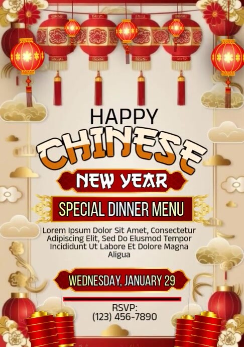 Happy Chinese New Year Special Dinner Menu A4 template