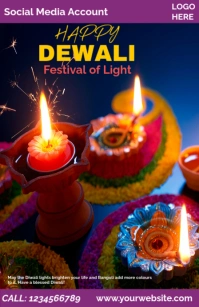 Happy Diwali Advertisement, Diwali Candle, Half Page Wide template