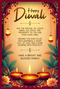 Happy Diwali Greeting Card Póster template