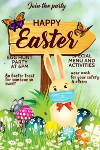 Happy Easter, egg hunt party, Easter party Poster template