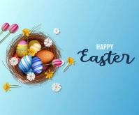 happy easter banner sky blue background Desig Rectángulo Mediano template