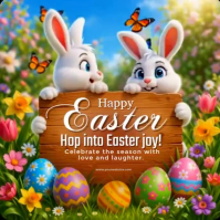 Happy Easter Bunny Greeting Card Template | Cute Easter Wishes Flyer | Spring Holiday Social Media P Square (1:1)