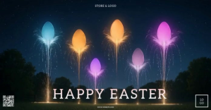 Noir Happy easter fireworks video Facebook Shared Image Template