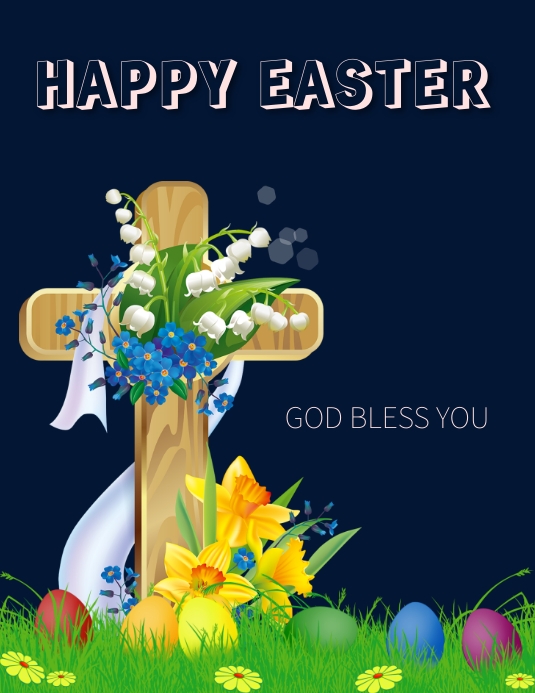 Happy Easter floral poster Folheto (US Letter) template