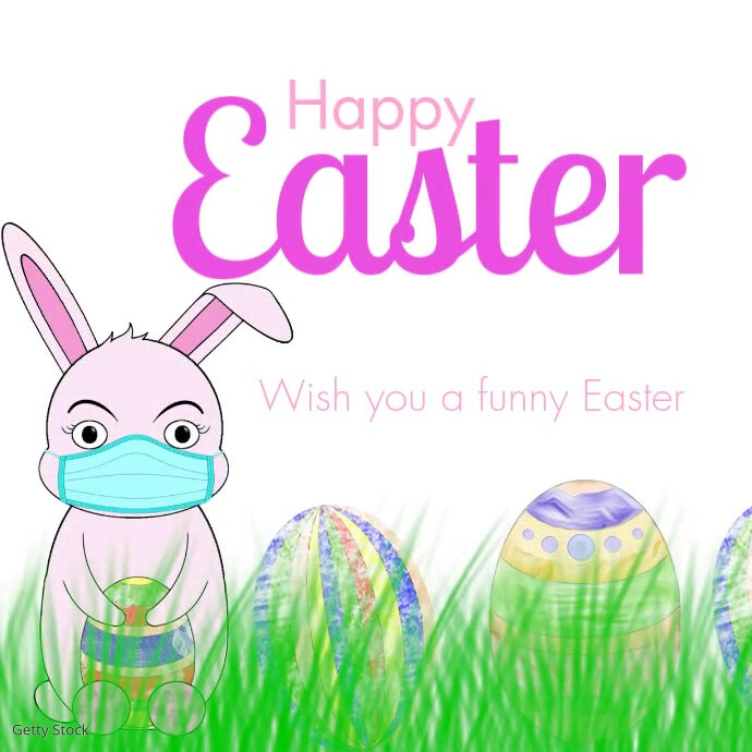 Happy Easter Greeting Card Corona Bunny Mask Publicação no Instagram template