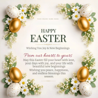 Happy Easter Greeting Card Template | Elegant Floral Easter Wishes Design | Soft Luxury Spring Holid Square (1:1)