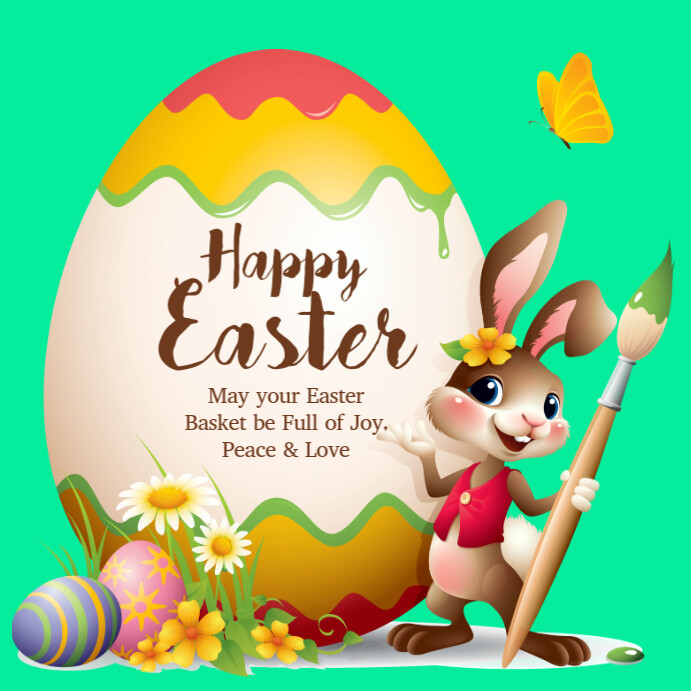 Happy Easter Greeting Card Wishes Egg  Bunny Flowers Spring Pos Instagram template