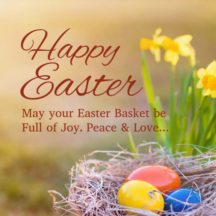 Copy of Happy Easter Greeting Card Wishes Egg Lawn Flowers Spring ...