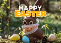 Happy Easter greeting card wishes eggs lawn Postal template