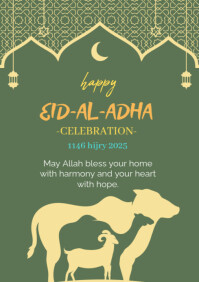 蓝绿色 Eid al-Adha Celebration A4 Template