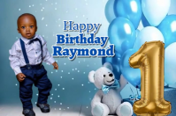 Blue First Birthday Celebration แบนเนอร์ 4' × 6' Template