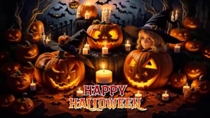 สีดำ Halloween Celebration งานแสดงผลงานแบบดิจิทัล Template