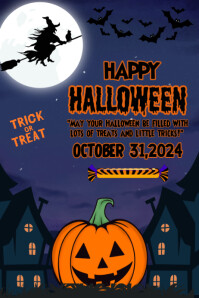 Пурпурный Halloween Party Poster Template