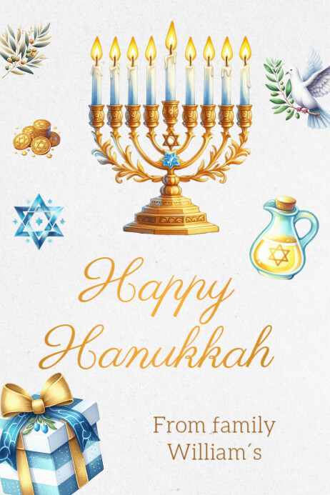 Happy Hanukkah Card, Chanukah Greeting card Banner 4' × 6' template