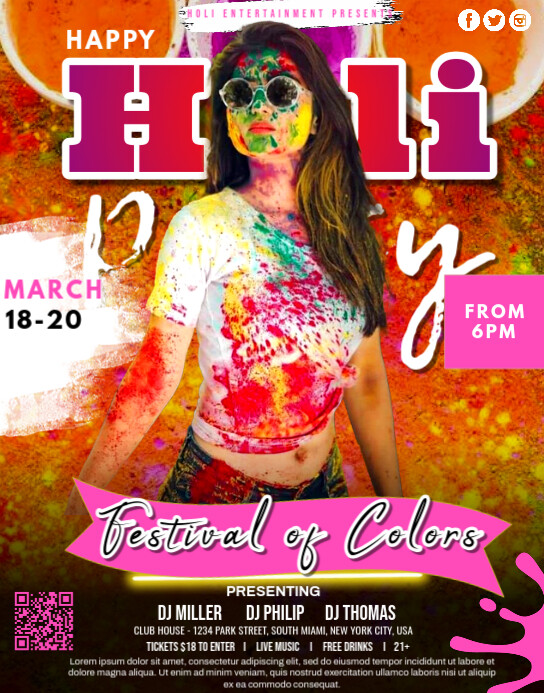 Happy Holi Day Party Cartaz/placa template