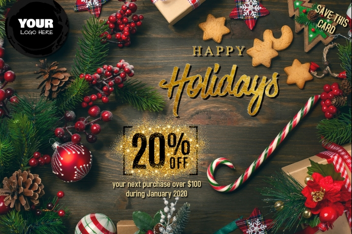 hAPPY holidays discount card Template PosterMyWall