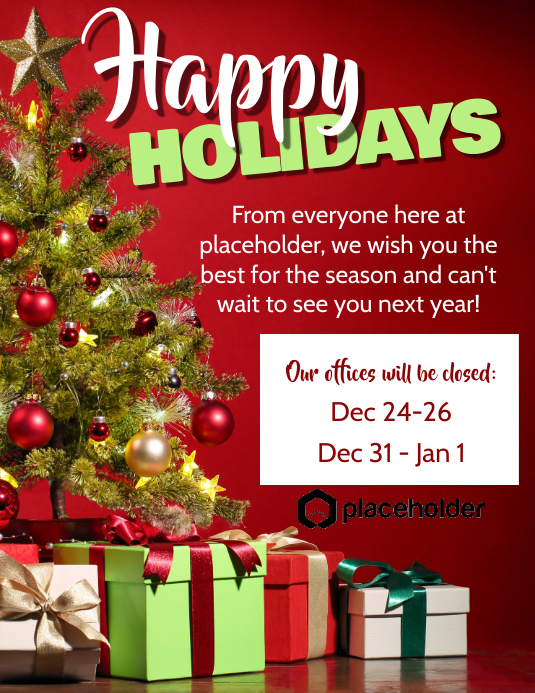 Happy Holidays Office Closure - Red Tree Flyer (format US Letter) template