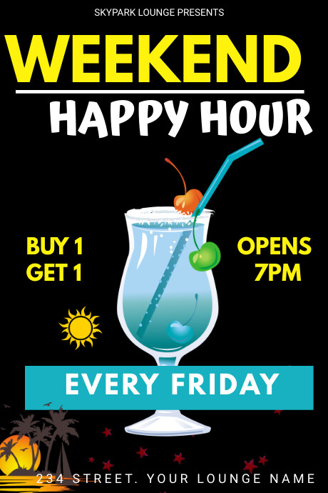 Happy Hour, Cocktails, bar flyers Tumblr Graphic template