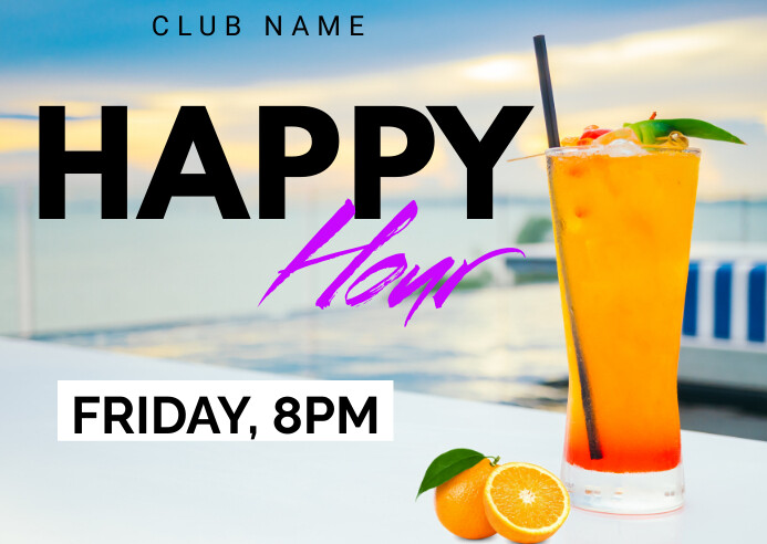 happy hour, cocktails Pocztówka template