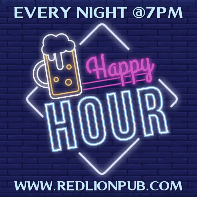 Happy Hour Bar Beer Flashing Neon Template 方形(1:1)