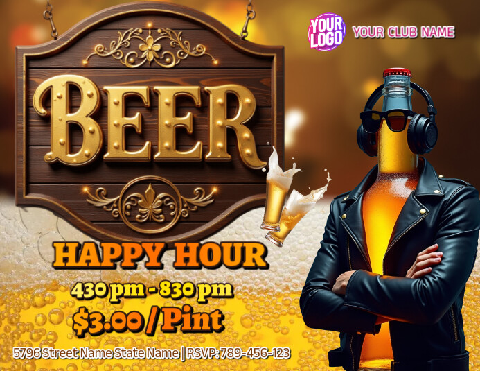Happy Hour Beer Promotion Flyer Pamflet (VSA Brief) template
