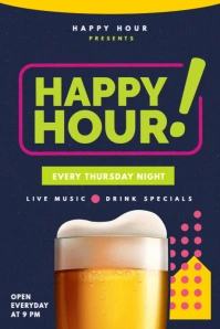 Blue and Green Happy Hour Bar Design Tumblr Graphic template