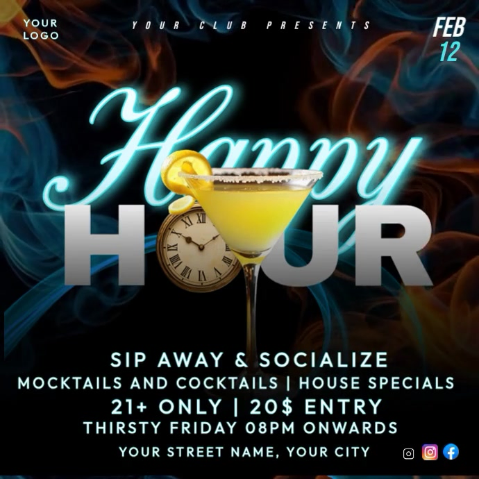 Happy Hour Event Instagram Post Video Template | PosterMyWall