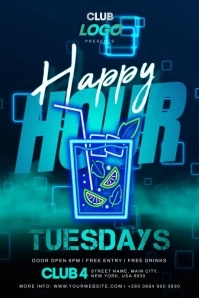 Happy Hour Neon Póster template