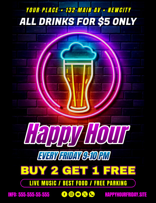 Happy Hour Neon Flyer (us Letter) template