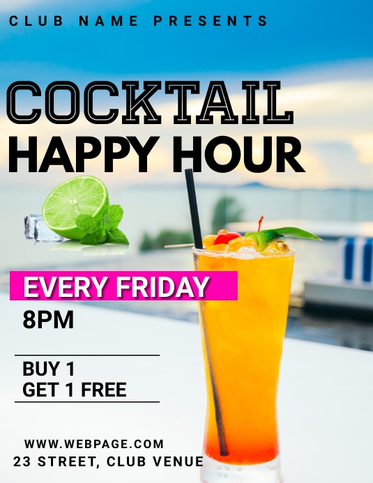 Happy Hour Template, Cocktails Flyer (US Letter)