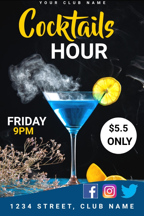 Happy Hour Template, Cocktails Plakat