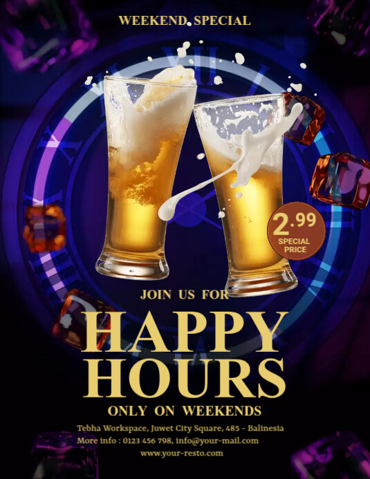 Happy Hour Rays Happy Hours Flyer Template | PosterMyWall