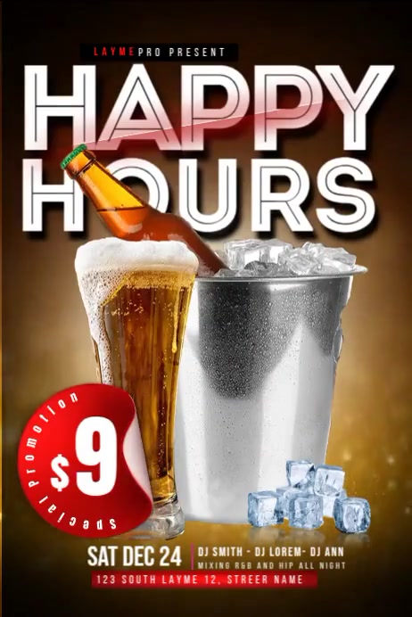 Happy Hour Rays Happy Hours Flyer Template | PosterMyWall
