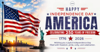 Happy Independence Day America 250 Banner Template | Patriotic American Flag & Statue of Liberty Jul Gambar Bersama Facebook