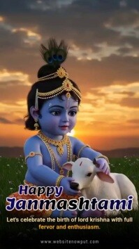 Marrón Janmashtami Celebration รีลบน Instagram Template
