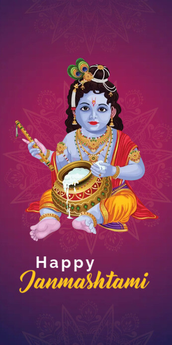 happy krishna janmashtami Roll Up Banner 3 X6 Oprolbanier 3'×6' template