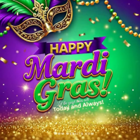 Happy Mardi Gras Greeting Template | Animated Carnival Celebration Post | Purple Green Gold Festive Square (1:1)