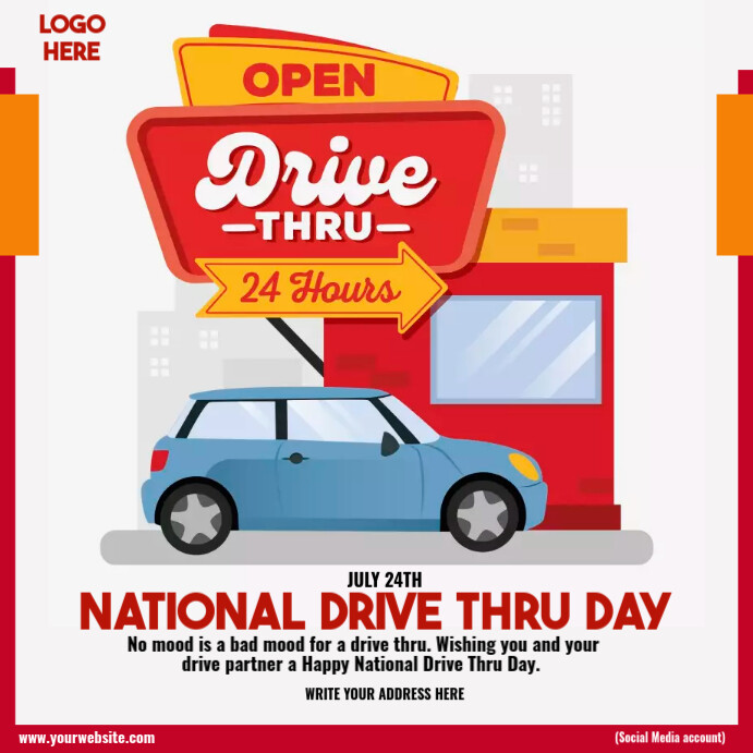 Happy National Drive Thru Day. Publicação no Instagram template