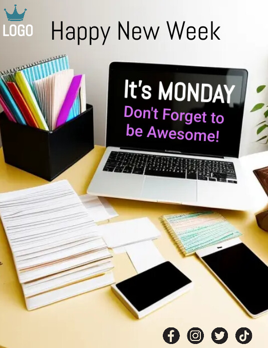 Happy new week with office background templat Template | PosterMyWall