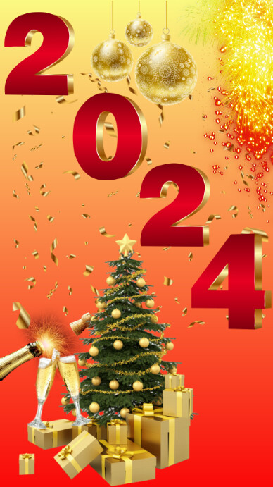 HAPPY NEW YEAR 2024 งานแสดงผลงานแบบดิจิทัล (9:16) template