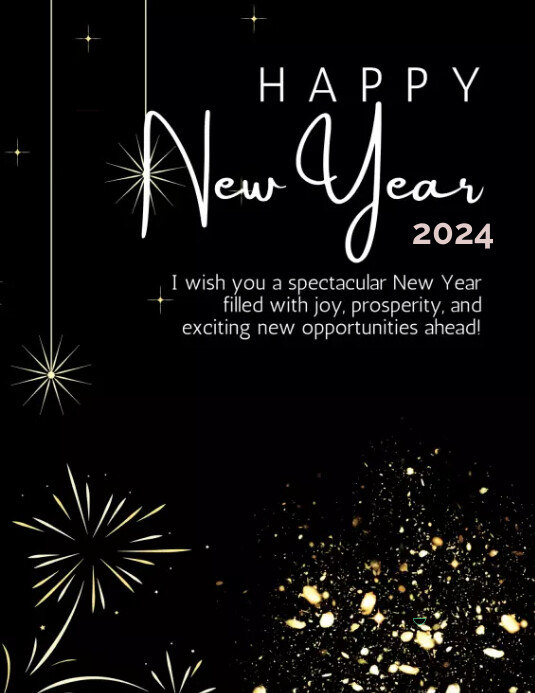 happy new year 2024 flyer Folheto (US Letter) template
