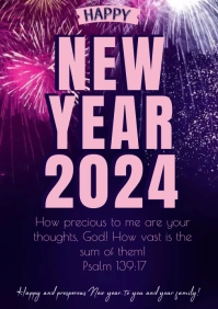 Happy New year 2024 Message Verse Psalm139:17 A5 template