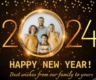 Happy new year 2024 message template picture family free Rettangolo medio